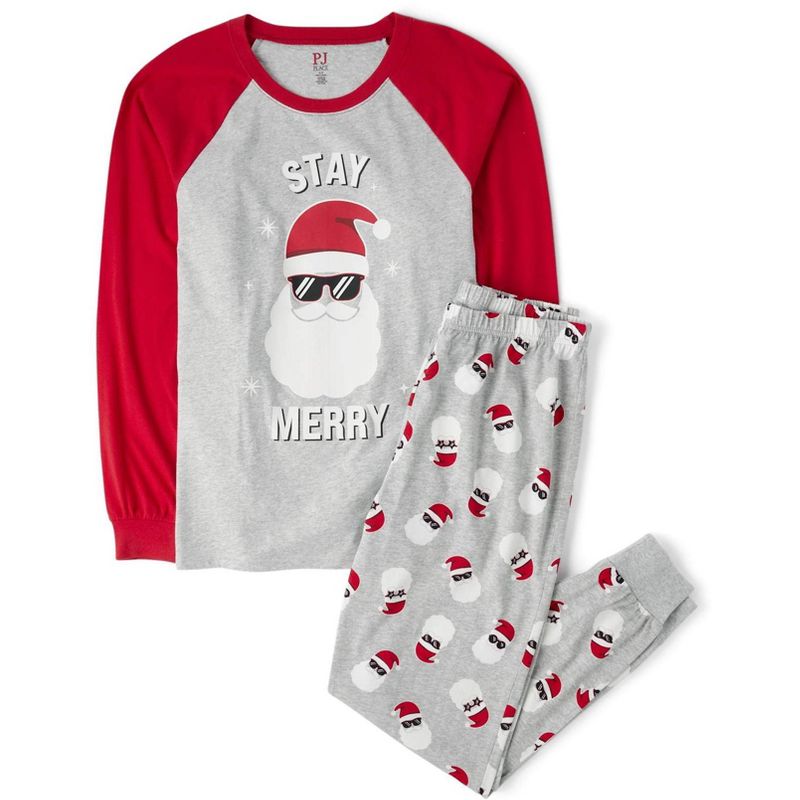 The Children's Place Adult Matching Family Christmas Glow In The Dark Long Raglan Sleeve Stay Merry Cotton Pajamas Gray
