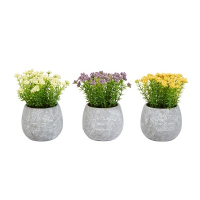 Faux Flowers-3-Piece Assorted Natural Lifelike Floral 6.25" Tall Arrangements and Imitation Greenery in Vases for by Nature Spring