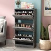 FUFU&GAGA Grey Woodgrain 3-Drawer Flip-Flop Shoe Cabinet with Hollow Out Design - 2 of 4