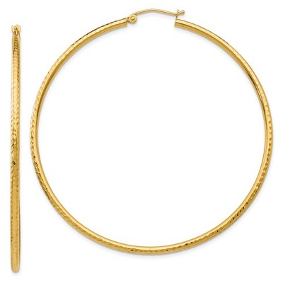 Black Bow Jewelry 2mm, 14k Yellow Gold Diamond-cut Hoops, 60mm (2 3/8 Inch)