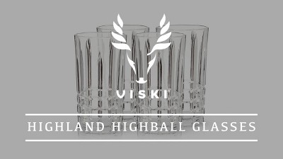 Viski Highland Square Cut Crystal Highball Glasses Set of 4