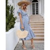 Clearlove Maternity V Neck Dress Ruffle Short Sleeve Summer A Line Midi Dress Baby Shower Photoshoot - 4 of 4