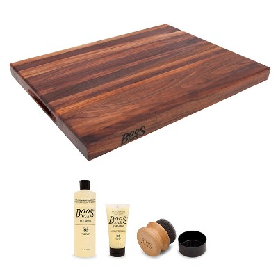 John Boos Walnut Wood Edge Grain Reversible Cutting Board, 20 x 15 x 1.5 Inches and 3 Piece Wood Cutting Board Care and Maintenance Set