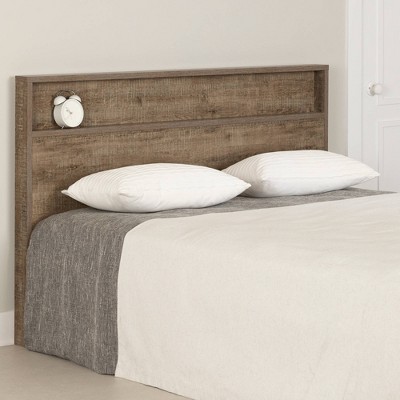 Weathered Oak Full/Queen Headboard with Storage Shelf