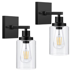Whizmax Bathroom Vanity Light Wall Sconces Black Bathroom Light Fixtures, Metal Sconces Wall Lighting with Clear Glass Shade, for Living Room,2 pcs - 1 of 4