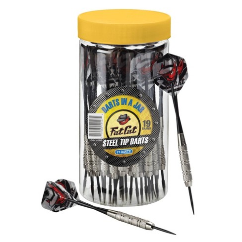 Pack of 15, 21 and 27 Darts Steel Tip Darts with Storage/Travel Container Fat Cat Darts in a Jar 20 Grams 