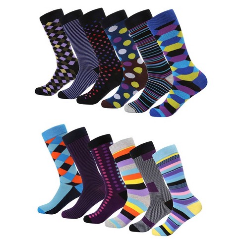 Men's Retro Collection Dress Socks 12 Pack - Funky Cluster, Size