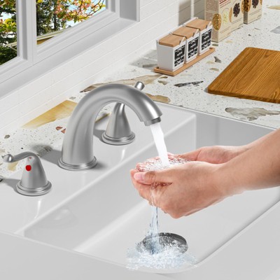 Widespread Bathroom Sink Faucet 3 Hole, Faucet for Bathroom Sink, 2-Handles Brushed Nickel Bathroom Faucet with Pop-Up Drain and Water Supply Lines