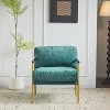 Teal 27.56" modern chair with plush cushions, simple metal frame and wooden armrests - 4 of 4