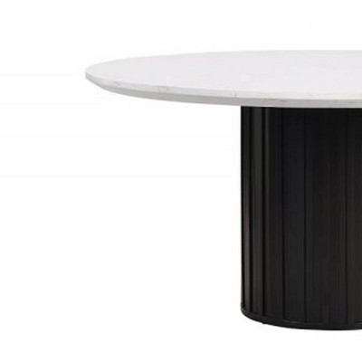 54" Round White Marble Top Black Pedestal Dining Table