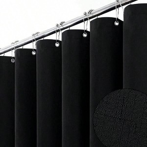 Black Fabric Shower Curtain Linen Textured Heavy Duty Washable Rust Resistant Hotel Spa Luxury Bath Curtain 72x72 - 1 of 4