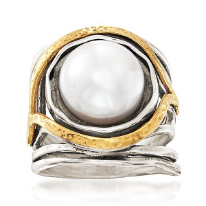Ross-Simons 11.5-12mm Cultured Pearl Openwork Ring in Sterling Silver and 14kt Yellow Gold - 1 of 4