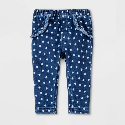 Image of Baby Girls' Ruffle Dot Jeans - Cat & Jack™ Blue 0-3M