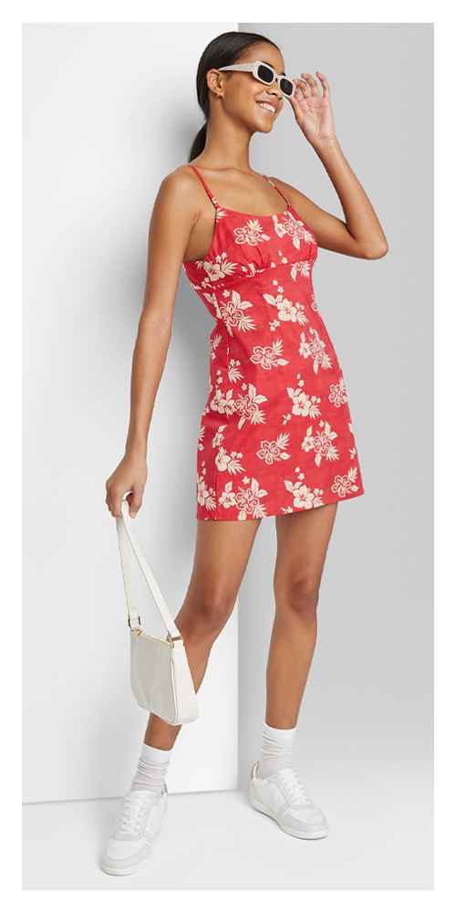 Women's Sleeveless Woven Bodycon Dress - Wild Fable™ Red Floral XS