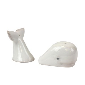 Beachcombers White Ceramic  Swimming Whale Set Of P Shaker - 1 of 1