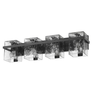 Bennington Matte Black 4-Light Vanity with Rippled Glass Shades