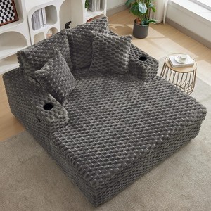 60"Oversized Chaise Lounge Indoor,Upholstered Sofa Bed with Throw Pillows and Armrests,Sleeper Chair- Cozy Reading Chair for Living Room,Bedroom - 1 of 4