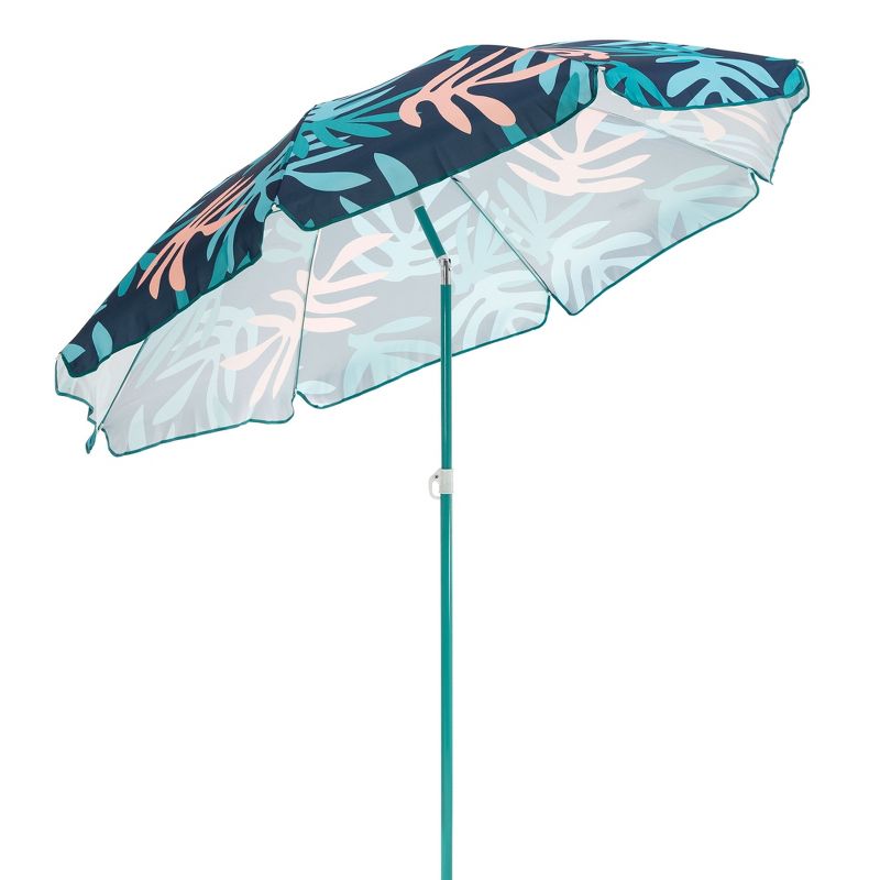 SlumberTrek 3053261VMI Moda Outdoor Adjustable Height Push Button Tilt Umbrella with Carrying Bag for the Beach or Picnics, Coral Leaf Print, 3 of 7