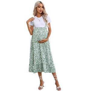 Maternity High Waisted Midi Skirt Summer Ruffle Adjustable Boho Flowy Suspender Skirt Photoshoot Baby Shower - 1 of 4