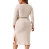 Agnes Orinda Women's Plus Size Long Sleeve Round Neck Ribbed Split Hem Tie Waist Midi Sweater Dress - 4 of 4