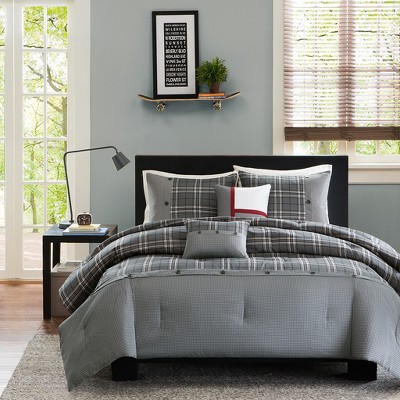 Gray Twin Reversible Microfiber Plaid Comforter Set