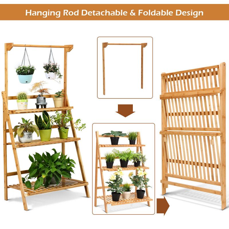 Costway 3 Tier Bamboo Hanging Folding Plant Shelf Stand Flower Pot Display Rack Bookcase, 5 of 11