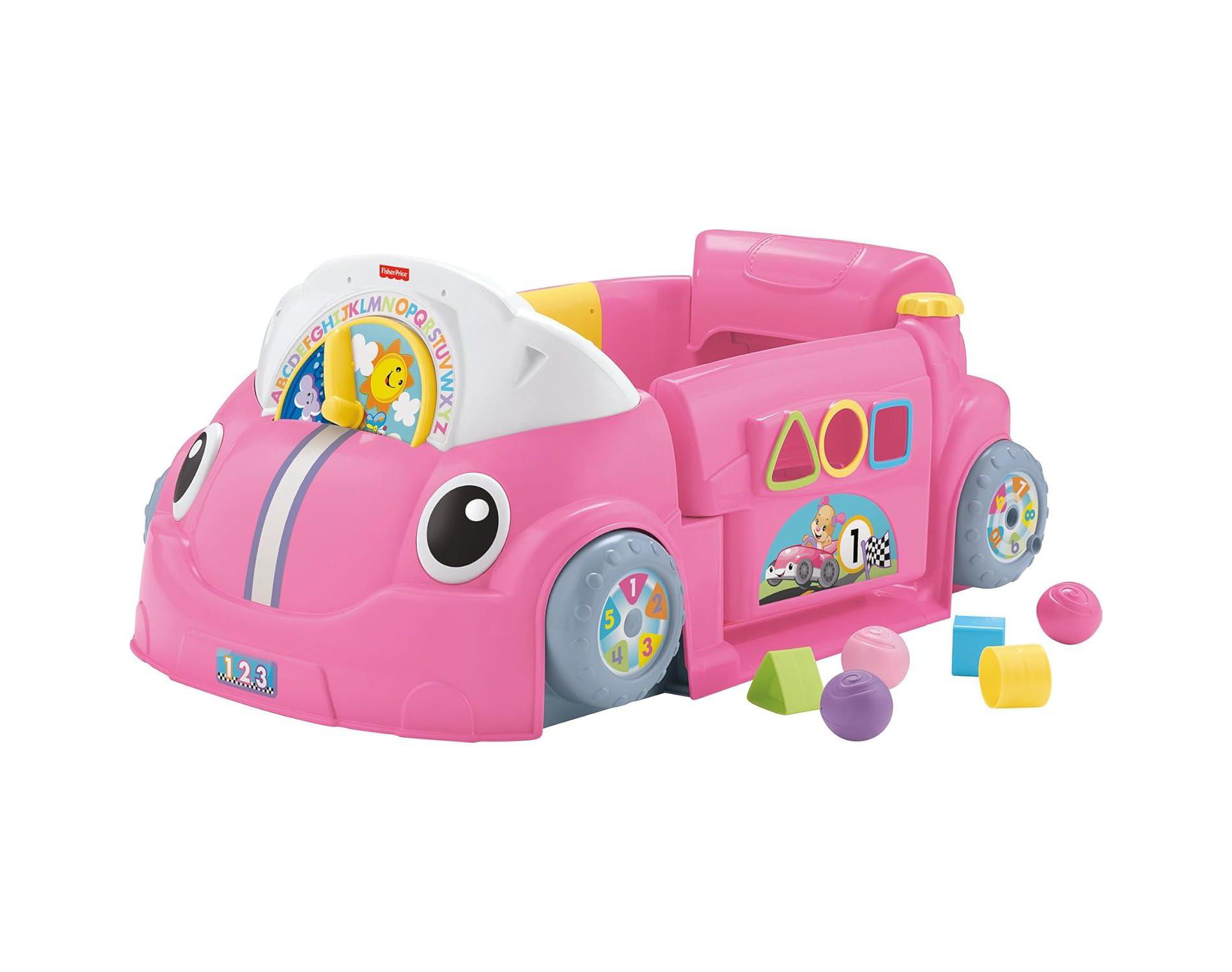 Fisher-Price Baby Learning Toy Laugh & Learn Crawl Around Car Activity Center with Smart Stages for Infants Ages 6 Months+, Pink