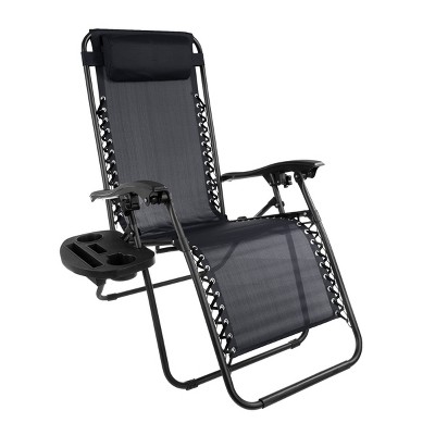 Set of 2 Black Zero Gravity Outdoor Reclining Chairs with Side Tables