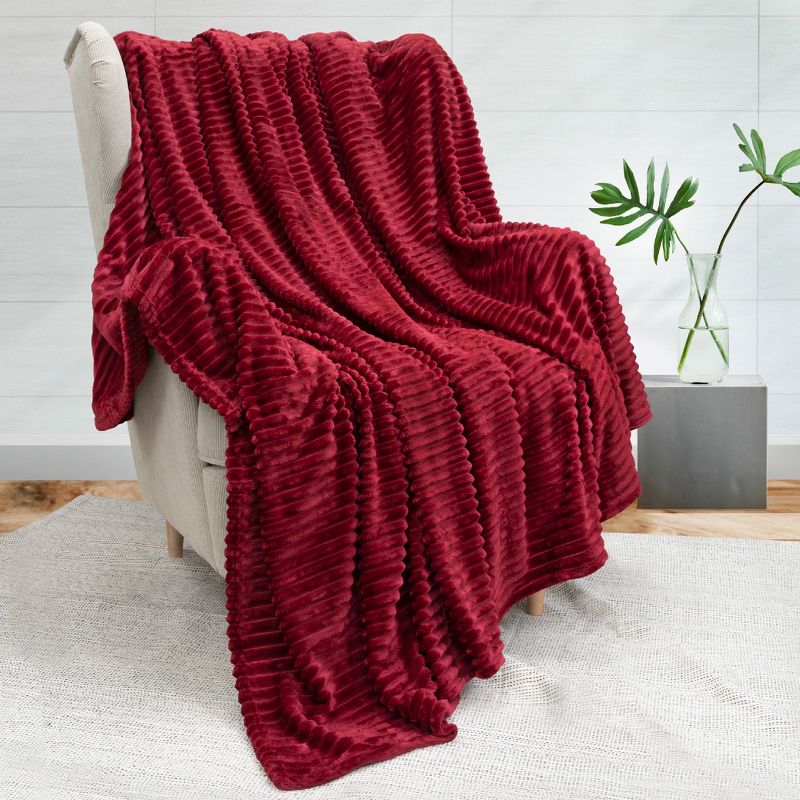 PAVILIA Super Soft Fleece Flannel Ribbed Striped Throw Blanket, Luxury Fuzzy Plush Warm Cozy for Sofa Couch Bed, 2 of 10