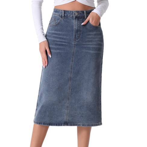 INSPIRE CHIC Women's Casual High Waist Stretchy Midi Jean Skirt - image 1 of 4