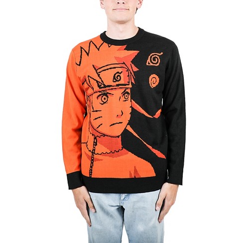 Naruto Shippuden Oversized Naruto Jacquard Men s Orange Black Knit Sweater XL