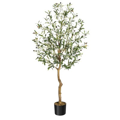 Artificial Olive Tree - Realistic Faux Olive Tree with Natural Wood Trunk and Lifelike Leaves, Perfect Potted Fake Olive Tree for Home, Office