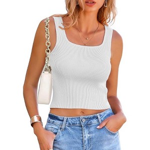 Zeagoo Womens Summer Tank Top Square Neck Ribbed Knit Crop Top Sleeveless Camisoles Slim Fitted Basic Sweater Shirt - 1 of 4