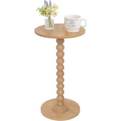 Round Side Table, Small Drink Table for Small Spaces, Modern Accent Nightstand with Solid Wood Leg
