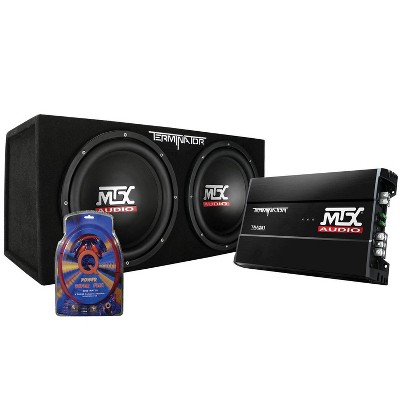 MTX TNP212D2 12 Inch 1200W Dual Loaded Car Subwoofer Audio, Sub Box, and Amplifier with QPower Super Flex 4 Gauge 3000 Watt Amplifier Wiring Amp Kit