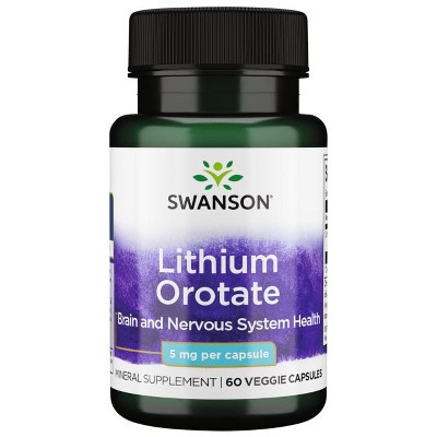 Swanson Lithium Orotate Vegetable Capsules, 5 mg, 60 Count