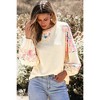 Amaryllis Women's Textured Knit Top Boho Balloon Sleeve Contrast Floral Patchwork Lightweight Pullover - 2 of 4