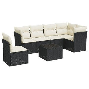 vidaXL 6 Piece Patio Sofa Set with Cushions Brown Poly Rattan - 1 of 4
