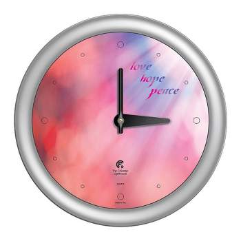 14" x 1.8" Peace Love Hope Coral Sunlight Quartz Movement Decorative Wall Clock Silver Frame - By Chicago Lighthouse