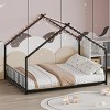 TopComfy Beds Full size childrens bed frame with strips roof shaped iron frame bed No Box Spring Needed for Bedroom, Black, 78.5"*55.91"*58.36" - 2 of 4