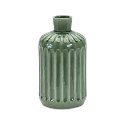 HomeRoots 9" Green Terracotta Striped Bud Table Vase