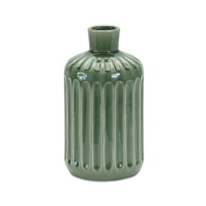 HomeRoots 9" Green Terracotta Striped Bud Table Vase - 1 of 4