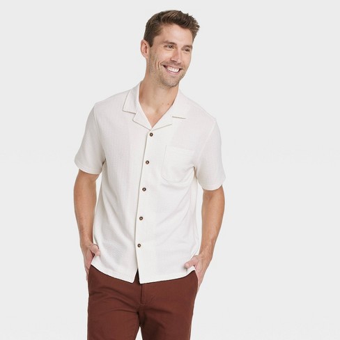 Men's Short Sleeve V-neck Button-down Shirt - Goodfellow & Co™ Cream Xxl :  Target