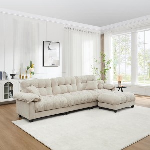 L-Shaped Sectional Sofas with Pleated Design and Matching Footstool for Living Room or Lounge Area - 1 of 4