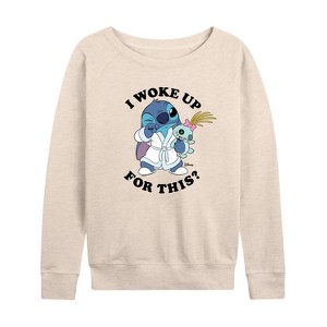 Women's - Disney - Woke Up Lightweight French Terry Wide Neck Long Sleeve Graphic Shirt - 1 of 4