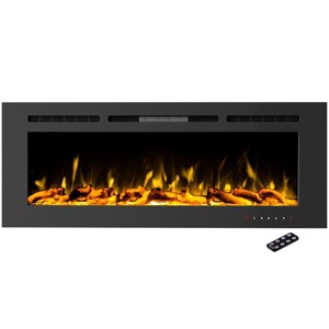 Wall-Mounted Electric Fireplace - 60-Inch Fireplace with 3-Color LED Flames, 10 Ember Options, Adjustable Brightness, and Remote by Northwest (Black) - 1 of 4