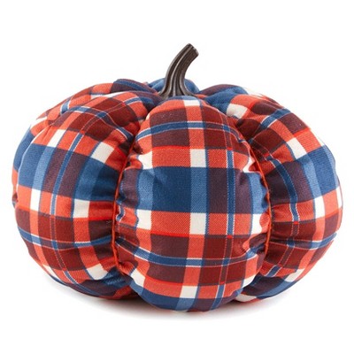 The Lakeside Collection Decorative Harvest Plush Pumpkins - Navy Plaid Large