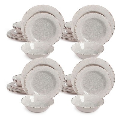 Gibson Studio California Mauna 12-Piece Durable Chip Resistant Melamine Dinnerware Set w/4 Dinner Plates, 4 Dessert Plates, & 4 Bowls, Ice (4 Pack)
