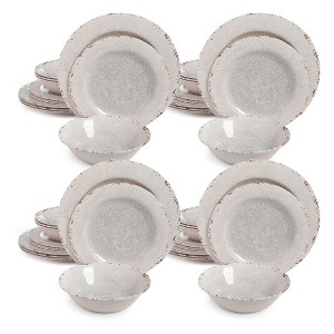 Gibson Studio California Mauna 12-Piece Durable Chip Resistant Melamine Dinnerware Set w/4 Dinner Plates, 4 Dessert Plates, & 4 Bowls, Ice (4 Pack) - 1 of 4