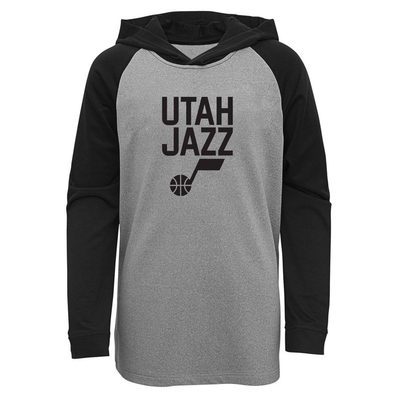 NBA Utah Jazz Youth Gray Long Sleeve Light Weight Hooded Sweatshirt, 1 of 2